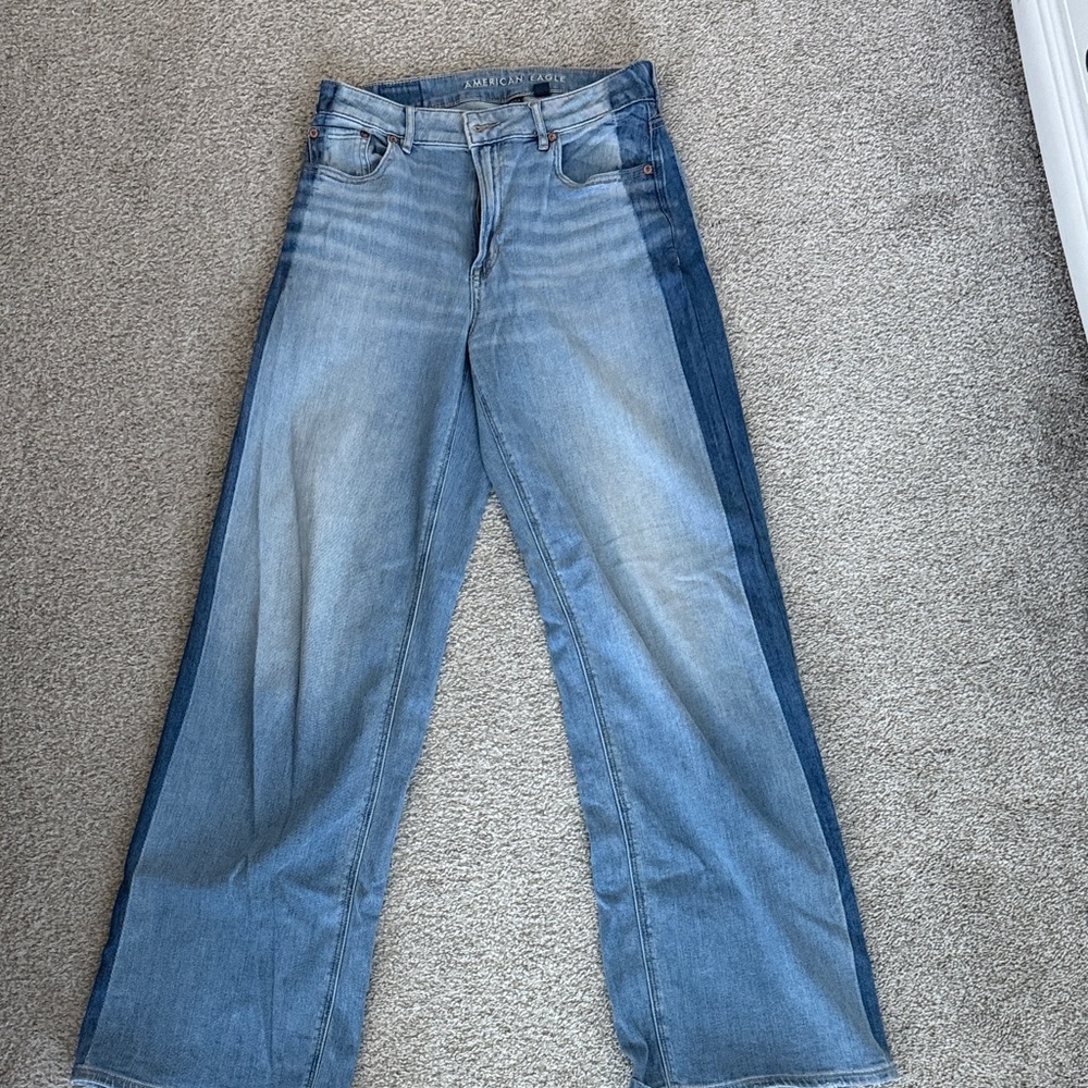 American Eagle super high rise wide leg Two-Tone Blue Women's Jeans